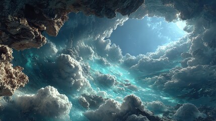Cloudy sky view over ocean waves nature scene dramatic atmosphere