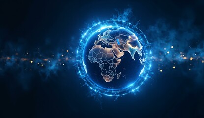 Obraz premium Glowing Blue Earth with Digital Ring