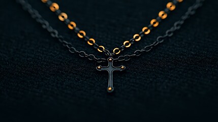 Dark Cross Necklace with Gold Accents on Black