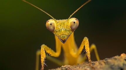Extreme Close-Up of a Yellow Praying Mantis