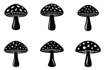 Collection of Six Silhouettes of Mushrooms Mycology Illustrations