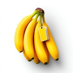 Minimalist food photography isolated bunch of bananas with sticker on white background