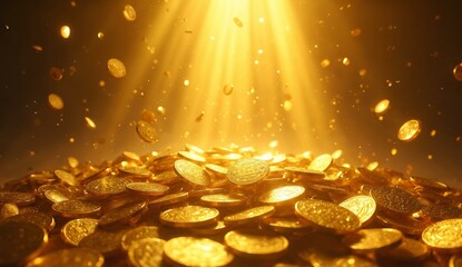 Golden Coins Glittering Under Radiant Light