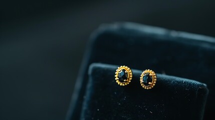 Elegant Gold Black Stone Stud Earrings on Velvet