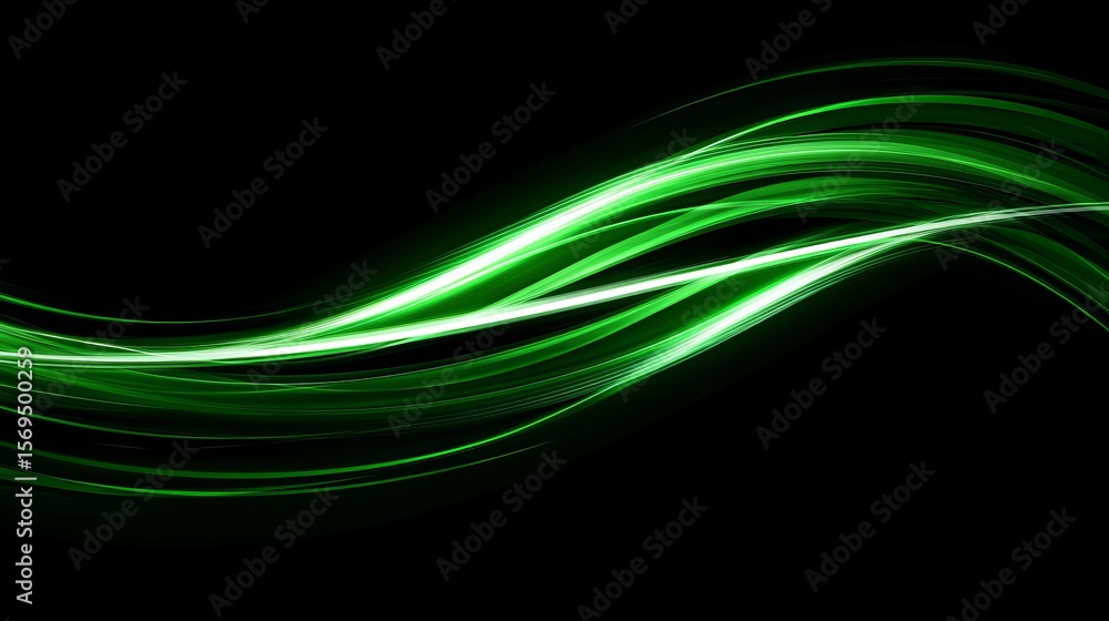 Poster green glowing shiny lines effect vector background with luminous white speed lines, light glowing tr