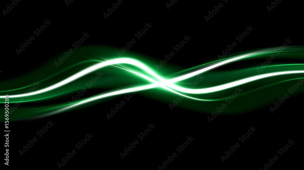 Poster green glowing shiny lines effect vector background with luminous white speed lines, light glowing tr