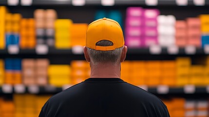 Man in Orange Cap Browsing Store Shelves
