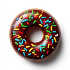 Colorful chocolate donut with sprinkles on a white plate food photography studio close-up