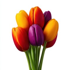 Vibrant tulip bouquet on white background floral arrangement studio shot bright colors