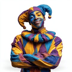 Court jester performing in colorful costume at festival vibrant atmosphere captured moment