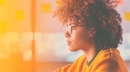 Focused Young Woman with Glasses Working