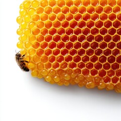 Queen bee in honeycomb frame with eggs beehive nature photography close-up macro concept
