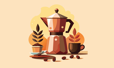 Italian espresso coffee with cup hand drawn vector illustration set with coffee