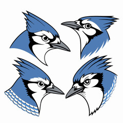 Fototapeta premium A vibrant vector illustration of a set of blue birds flying in nature, showcasing their detailed wings and feathers
