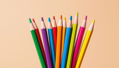 Fototapeta premium Rainbow pencils on pastel powder background