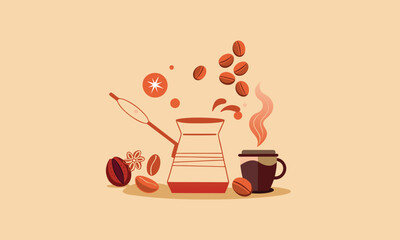 Italian espresso coffee with cup hand drawn vector illustration set with coffee