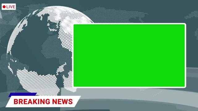 Green Screen Breaking News, Global Earth rotating Digital World News Studio for Live News report, Background with Blue Color. Global Earth rotating Digital World, intro, tv