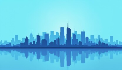 Fototapeta premium Cityscape Reflection in Calm Water under Clear Sky