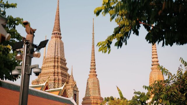 Wat pho temple in bangkok, thailand, displays details and vibrant colors of traditional thai architecture. Popular Landmark, Travel concept