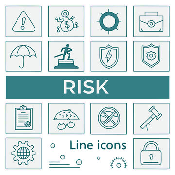 Risk management line icons collection finance security