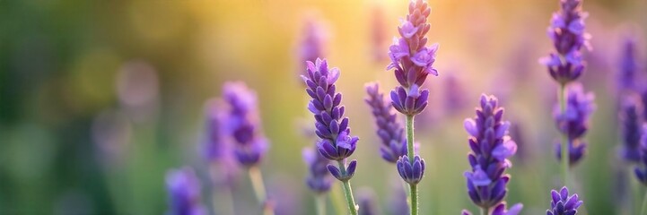 Blooming Lavender Soft Sunlight Illuminates Delicate Purple Flowers, Releasing a Calming Aroma in Summer