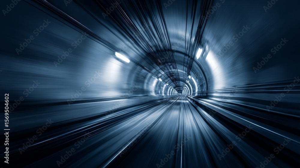 Aufkleber fast motion light trails in tunnel with vanishing point perspective. abstract concept of speed, move