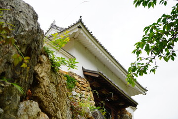 古い石垣と伝統的な日本建築の美しい調和を見せる歴史ある建物の風景