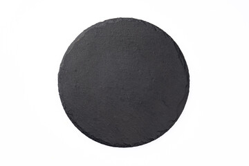 Empty black stone plate on white background