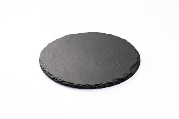 Empty black stone plate on white background
