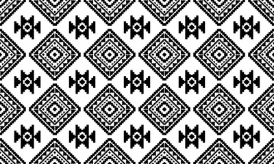Southwest Native seamless pattern ethnic tribal Pixel Art Aztec geometric Navajo Native American fabric black and white design vector for textile print