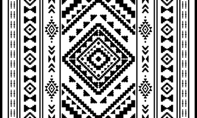 Fototapeta premium Southwest Native seamless pattern ethnic tribal Pixel Art Aztec geometric Navajo Native American fabric black and white design vector for textile print