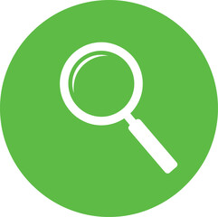 White magnifying glass on a green circular background search find