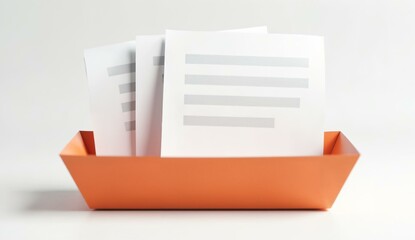 Orange tray holding neatly arranged papers with placeholder text