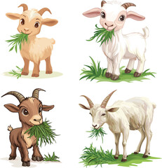 cute goat eating grass vector style on white background