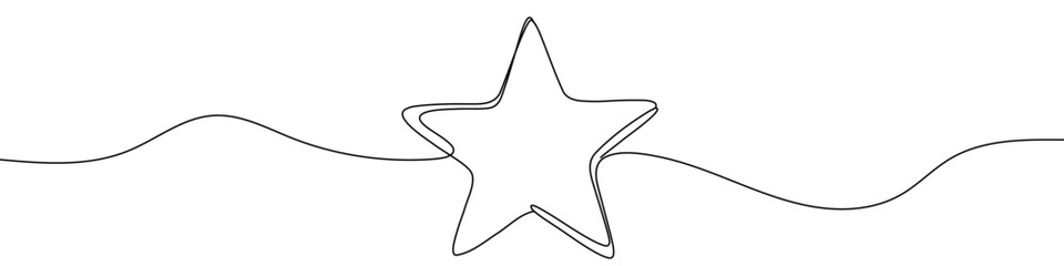 Black star in one line art style. Star drawing with editable stroke on white background. Vector illustration. © chekman
