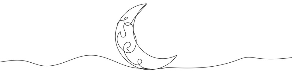 Black moon in one line art style. Moon drawing with editable stroke on white background. Vector illustration.