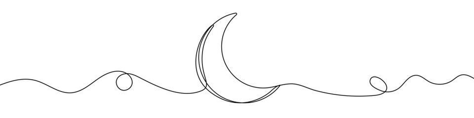 Black moon in one line art style. Moon drawing with editable stroke on white background. Vector illustration. © chekman