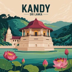Kandy Sri Lanka Temple Travel Poster Art