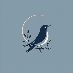 Elegant continuous-line bird in serene blues