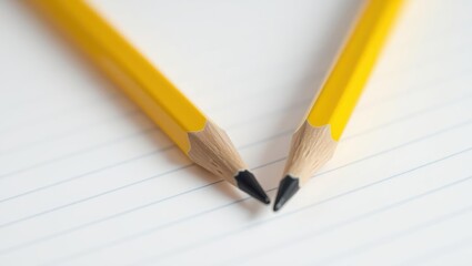 Two yellow pencils resting on lined paper