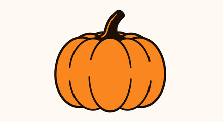 Cartoon Orange Pumpkin with Black Outline and Stem Illustration
