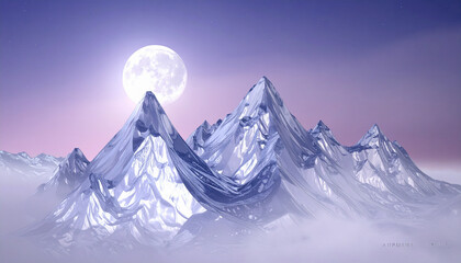 Hyper-detailed photo of translucent crystal mountains reflecting moonlight in a dreamlike alien valley, soft mist, never-before-seen concept, ideal for fantasy book covers or sci-fi campaigns.