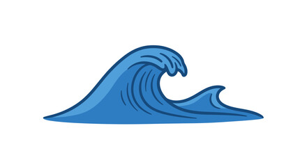 Stylized Blue Ocean Wave with Curving Crest and Darker Outlines
