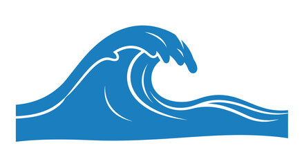 Stylized Blue Ocean Wave with White Accents, Curving and Cresting