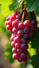 Sun-Drenched Ripe Red Wine Grapes Ready for Harvest Close-up View of Vibrant Bunches on the Vine, Ideal for Winemaking