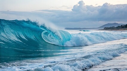 blue ocean waves crashing on the beach