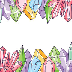 Background with space for text with quartz crystals, minerals, and precious stones. The concept of mysticism, magic, and esotericism