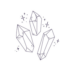A set of transparent crystals. Minimalist design for magic, mysticism, and esotericism. An element for witchcraft, witches, and Halloween