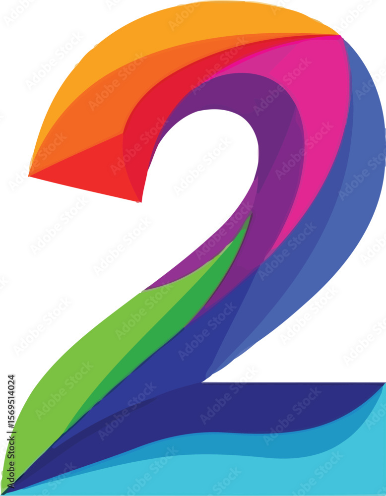 Fototapete a colorful number two with a vibrant gradient on a white background
