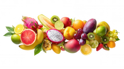 Healthy Mixed Colorful Tropical Fruit Pile Horizontal on Transparent Background